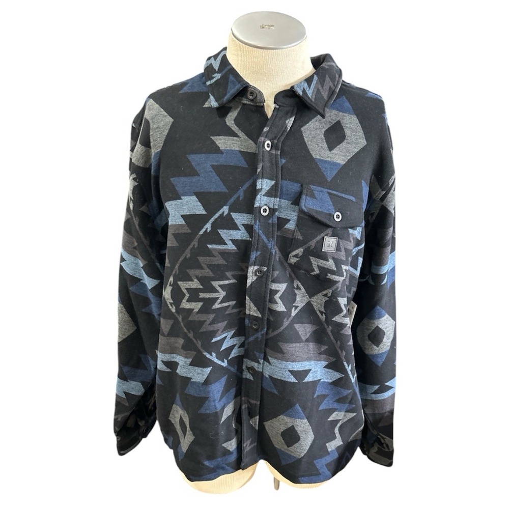Hurley Mens Aztec Santa Cruz Jacquard Button Up Shirt Black Blue HH025MMVS04860